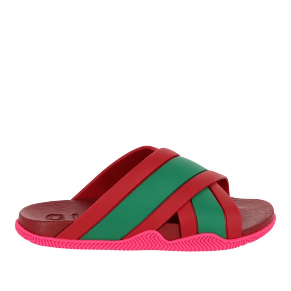 NEW IN BOX GUCCI Red and Green Slide Sandals SZ 38/8 RUBBER SUMMER SHOES